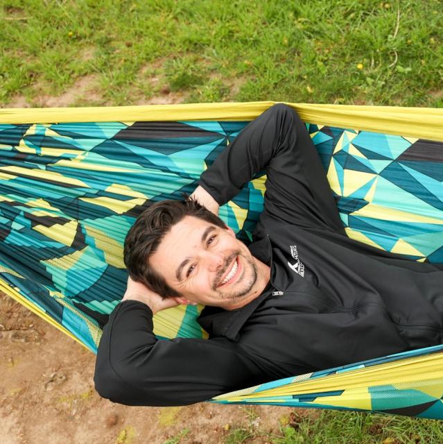 Tanner Landon in a hammock.